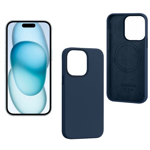 Силиконовый чехол (MagSafe + анимация NFC) Silicon Case для iPhone 15 Pro (6.1") (Синий) с магнитом Premium