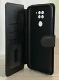Чехол книжка для Xiaomi Redmi Note 9 кожаный черный с магнитной застежкой, flip чехол с функцией подставки, отделением для пластиковых карт и денег