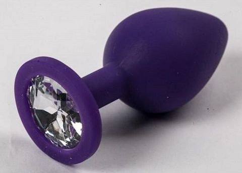 Фиолетовая силиконовая пробка с прозрачным кристаллом - 7,3 см. - Джага-Джага Анальные втулки с кристаллом 519-01 white-DD