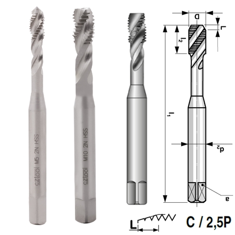 Метчик М 3,0х0,5 (Машинный, винт.) DIN371 HSS 6h(2N) C/2-3P R35 56мм a=2,7 Bucovice(CzTool) 103030