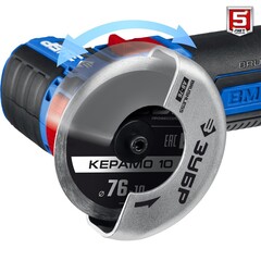 ЗУБР 12 В, d76 мм, без АКБ (тип Т7), бесщеточная УШМ,Профессионал(AB-76)