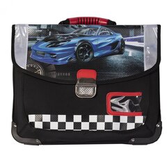 
          Портфель для мальчика Alingar, 300 х 385 мм, "Машины", ортопедическая мягкая спинка, 2 кармана, 2 отделения, светоотражатель, органайзер, черный