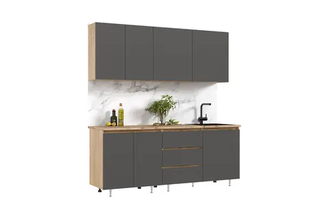 Кухня Челси 2,0м Компановка №2 (Графит / Дуб Крафт (Дуб вотан))