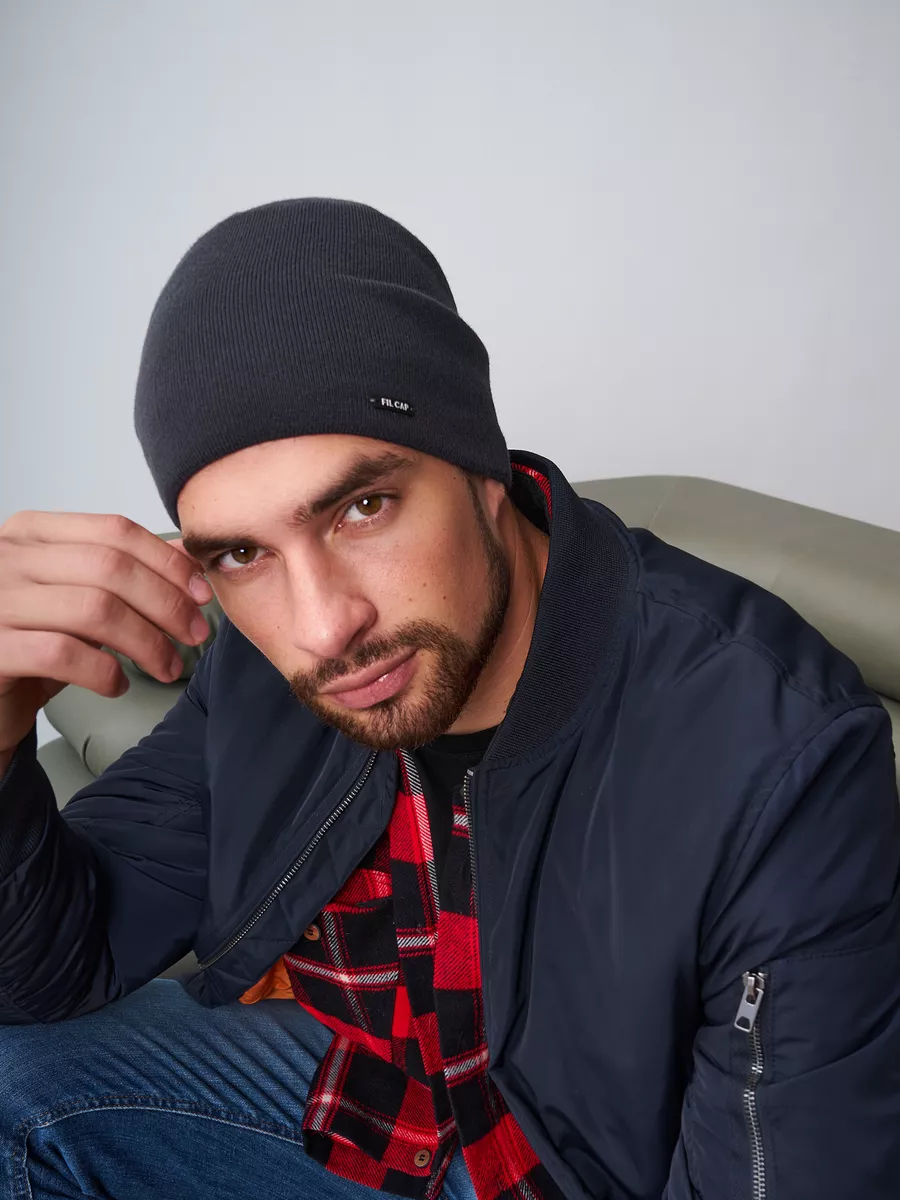 Шапка зимняя на флисе бини вязаная осень