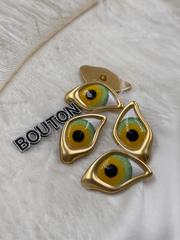 Пуговицы "Большой глаз" с зеленой эмалью Скиап. матовое теплое золото