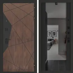 Входная металлическая дверь Бункер БН-14 зеркальная вставка тонированная Макси Черный кварц