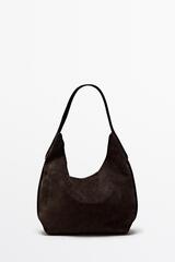 Massimo Dutti Мини-сумочка из натуральной замши, шоколадный