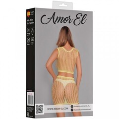 Комплект эротический: топ и юбка из ажурной сетки Amor El, желтый, S/L