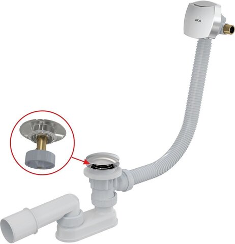 Alcaplast A509CKM-100 Сифон для ванны CLICK/CLACK с напуском воды через перелив для ванн с толстыми стенками, хром