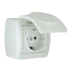 Розетка 1-м ОП Ната с защ. крышкой керам. с заземл. крем. Lezard 710-0300-123