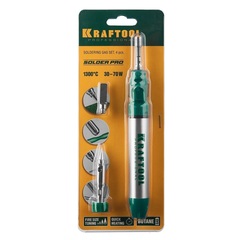 KRAFTOOL SolderGas, 70 A, 30 - 70 Вт, 1300°С, горелка, фен, набор 3 в 1, газовый паяльник (55504-H3)