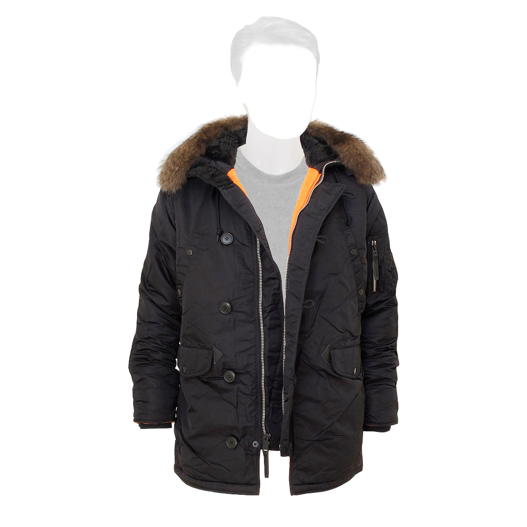 Куртка Аляска Slim Fit N-3B RF натуральный мех (черная - black)
