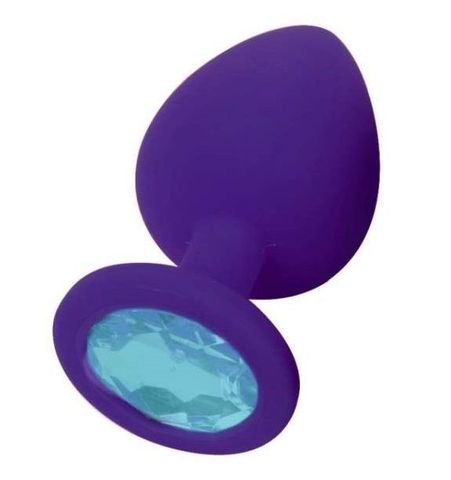 Фиолетовая силиконовая пробка с голубым кристаллом - 7,3 см. - Джага-Джага Анальные втулки с кристаллом 519-05 aqua-DD