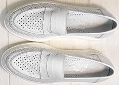 Пенни лоферы белые женские кроссовки из натуральной кожи Derem 372-17 All White.
