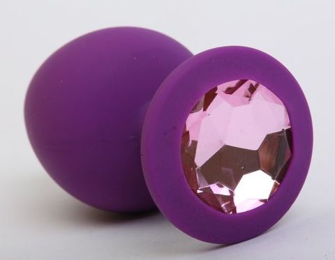 Фиолетовая силиконовая пробка с розовым кристаллом - 7,3 см. - Джага-Джага Анальные втулки с кристаллом 519-06 pink-DD