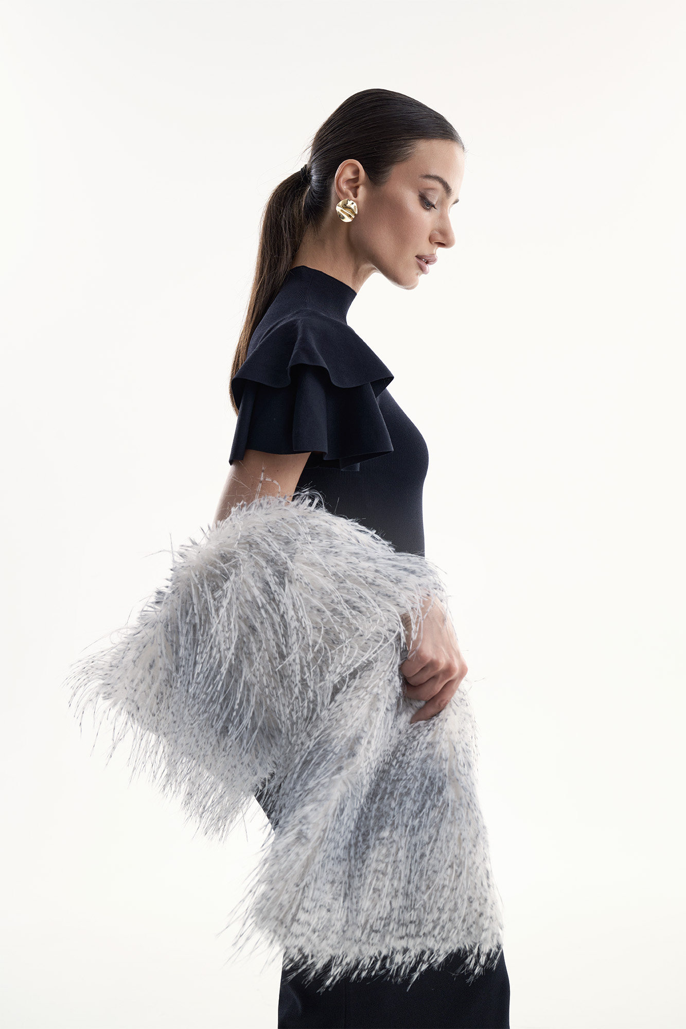 Шарф меховое боа серо-голубой