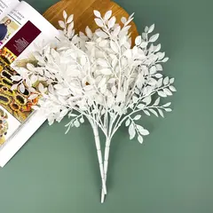Листья рябины, искусственная зелень, цвет Белый, букет 35 см, набор 2 букета.