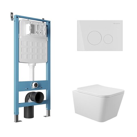 Aqueduto AQDS180 AQD комплект: TECNICA Novo Система инсталляции для подвесного унитаза, CIRCULO Novo Панель смыва, белый глянцевый, MACIO Унитаз подвесной 520*370 безободковый, сиденье с микролифтом, белый глянцевый