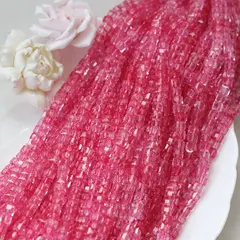 Хрусталь (стекло) граненный, кубик, ярко-розовый, 6 мм, 1 нить, К214