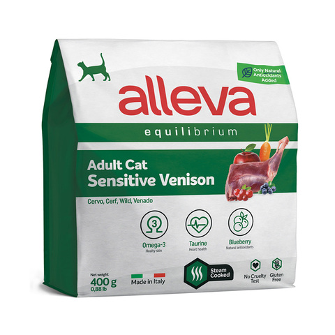 Полнорационный корм Alleva Equilibrium Sensitive, для кошек, оленина, 400г