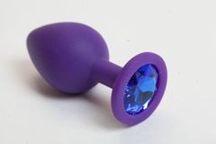 Фиолетовая силиконовая пробка с синим кристаллом - 7,3 см. - 