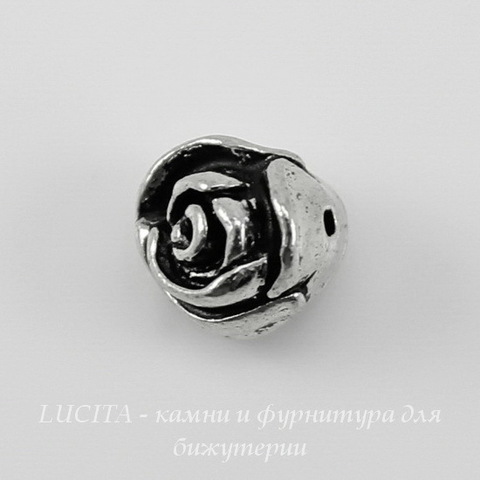 Бусина TierraCast "Роза" 8х7 мм (цвет-античное серебро) ()
