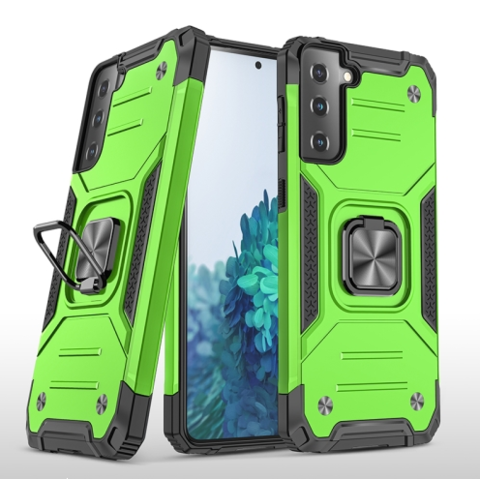 Противоударный чехол Strong Armour Case с кольцом для Samsung Galaxy S21 (Салатовый)