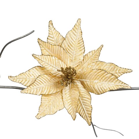 Пуансеттия на клипсе 30см Goodwill кремовая/желтая/золотая