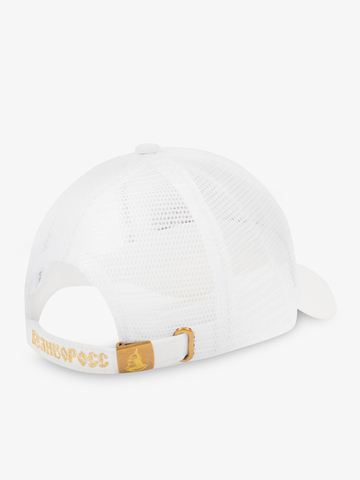 Бейсболка с сеткой «Великая Россия» белого цвета с 3D вышивкой лого / Распродажа