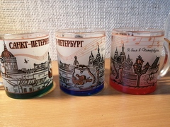 Кружка 300 мл стекло с видами Петербурга с ЦВЕТНЫМ ДНОМ.