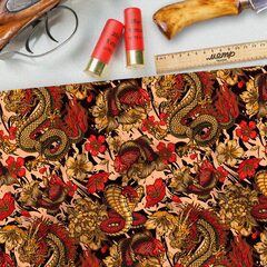 Ткань блэкаут красные кобры и золотые цветы