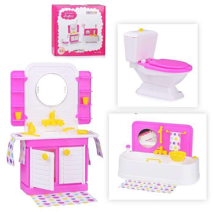 Мебель для кукол «Ванная комната» + куколка в подарок