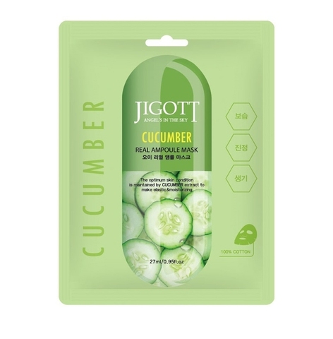 JIGOTT МАСКА АМПУЛЬНАЯ ДЛЯ ЛИЦА С ЭКТРАКТОМ ОГУРЦА CUCUMBER REAL AMPOULE MASK, 27 ML