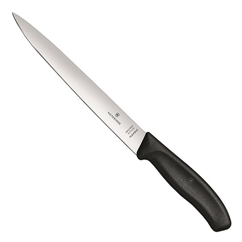 Нож Victorinox филейный, лезвие 20 см гибкое, черный, в картонном блистере