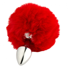 Металлическая анальная пробка с красным хвостиком Fluffy от Alive (7*3,2 см.)