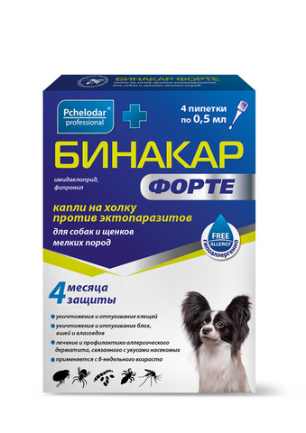 Pchelodar Бинакар Форте № 4 капли инсектоакарицидные для щенков и собак мелких пород 4 пип 0,5 мл