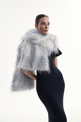 Шарф меховое боа серо-голубой