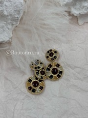 Пуговицы золотистые с коричневой, желтой, молочной эмалью