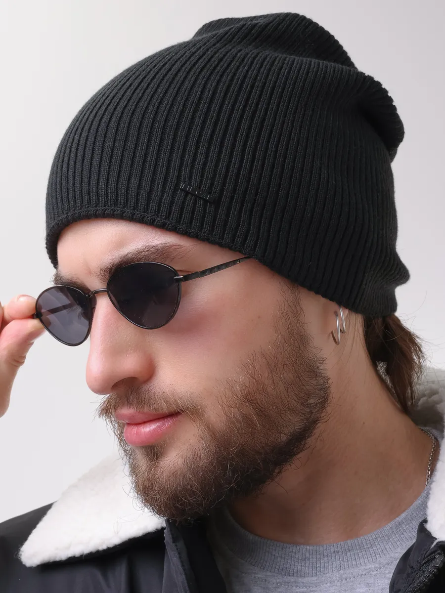 Шапка зимняя на флисе вязаная бини