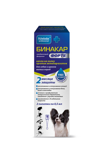 Pchelodar Бинакар Форте капли инсектоакарицидные для собак и щенков мелких пород на 2-5кг 2 пип.