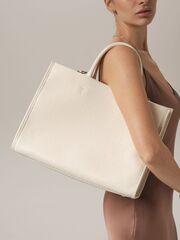 Сумка кожаная шоппер Deboro 30638 бежевый лен