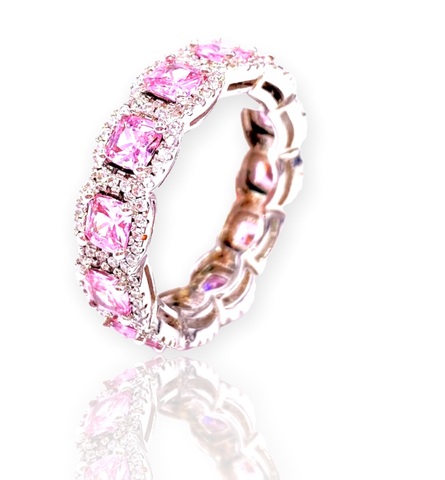 40036 - Кольцо-дорожка  из серебра с розовыми цирконами огранки принцесса