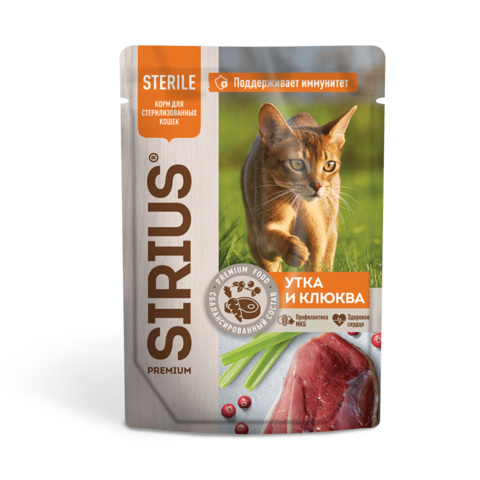 Sirius Premium пауч для стерилизованных кошек (утка с клюквой) 85г
