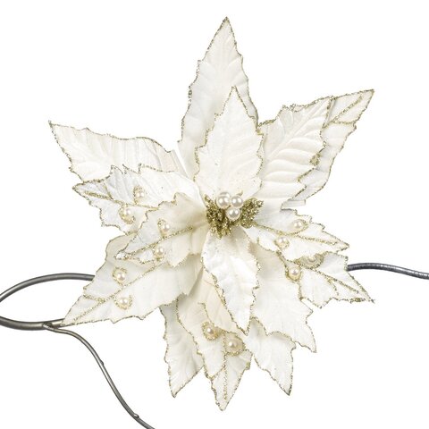 Пуансеттия на клипсе 33см Goodwill кремовая