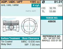 Поршень двигателя TEIKIN 48606 STD (4шт/упак)