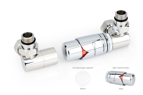 Сунержа 12-1422-6203 Автоматический терморегулятор 3D правый G 1/2" НР х G 3/4" НГ (набор) (Белый - Хром)