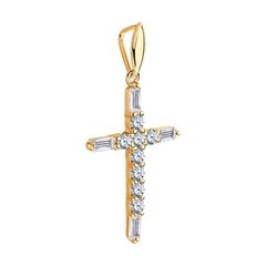 93030282 -Крест из золочёного серебра с фианитами в стиле Тиффани