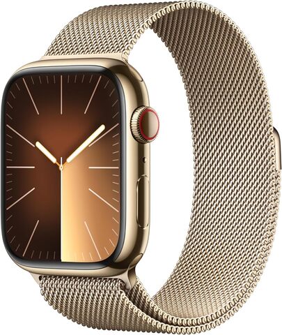 Умные часы Apple Watch Series 9 45 мм из стали золотого цвета, миланский сетчатый браслет