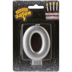 Свеча -цифра "0" Серебряная 8см