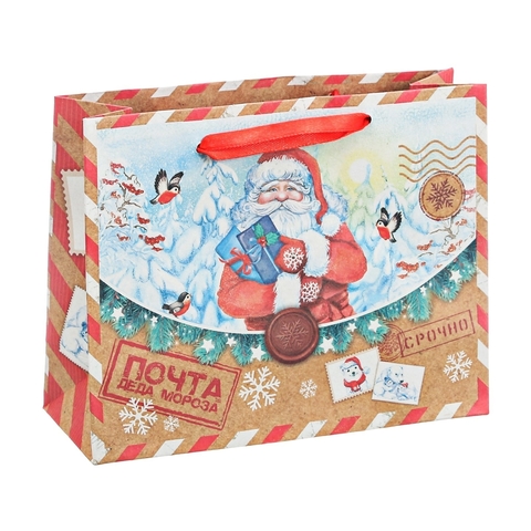Пакет крафтовый горизонтальный «Почта от Деда Мороза», 27 × 23 × 8 см
